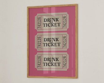 Drink Tickets Print, Trendy Wall Art, Drink Art Print, Vintage Tickets Print, Alcohol Poster, Martini, Girly Art, Preppy Print, Y2k Wall Art