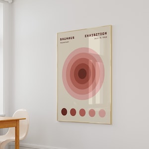 Bauhaus Rote Kreise Poster, Mid Century Modern Art Print, Retro minimalistisches Poster, Rote Geometrische Formen Kunst, Abstrakt