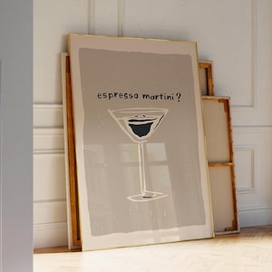 エスプレッソ マティーニ プリント、アルコール ウォール アート、ブラック ドローイング、バー カート アート、カクテル アート プリント、Keep em coming プリント、トレンディなバー カート ポスター