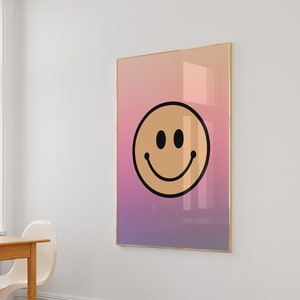 Smiley Gesicht Kunstdruck, Smiley trendige Kunst, Retro Kunstdrucke, schrullige Wohnheim Dekoration, lustiges y2k Plakat, y2k Druck, Girly Wandkunst, Gen Z Prints
