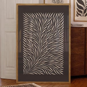 abstract black leaves print, muted colors, neutral botanical poster, abstract flower wall art, dark aesthetic home decor, black floral art