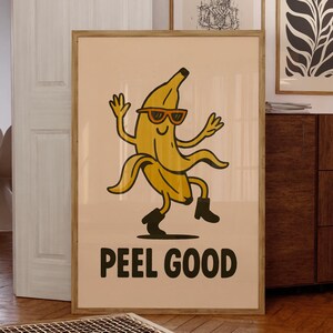 Bananen Poster, Küchenwandkunst, trendige Wandkunst, niedliches Poster, Kinderposter, Kinderzimmerdruck, Cartoonish-Plakat, Babypartygeschenk, Lebensmittelkunst