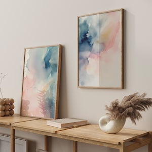 Set of 2 Abstract Watercolor Print, Pastel Watercolor Brush Strokes, Abstract Pastel Print, Cosy Living Room Wall Art Print, Digital Prints