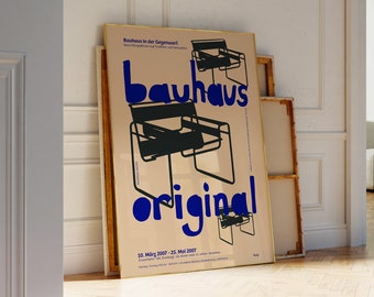 Bauhaus Poster, Grafikdesign Druck, Wassily Stuhl Druck, Retro Bauhaus Original Druck, Vintage beige Plakat, Kultige Möbel Wohnkultur