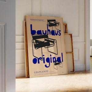 Poster Bauhaus, stampa grafica, stampa sedia Wassily, stampa originale Bauhaus retrò, poster beige vintage, arredamento iconico per la casa