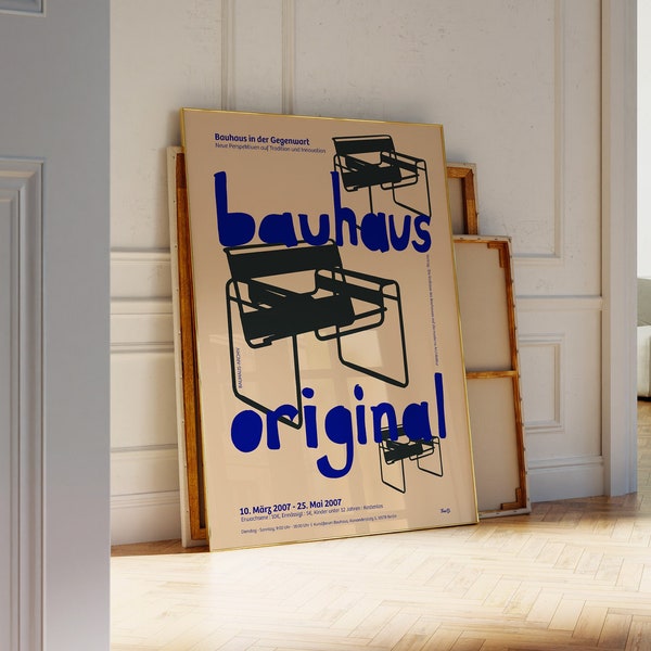 Affiche Bauhaus, impression design graphique, impression chaise Wassily, impression originale bauhaus rétro, affiche beige vintage, décoration de meubles emblématiques