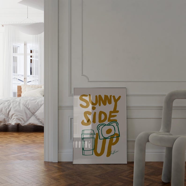 breakfast wall art, funny kitchen poster, egg toast illustration, coffee print, sunny side up wall art, retro breakfast poster, quirky food wall decor, positive quote poster, kitchen art, morning print, food quote poster, vintage print, aesthetic wall art, cafe decor print, modern kitchen wall art, cozy home print, foodie gift idea, uplifting breakfast art, modern kitchen print, inspirational quote, morning routine poster, minimalist kitchen decor, funky wall art, bold food illustration