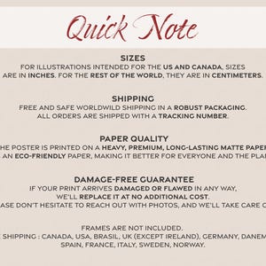 K&ouml;nnte beinhalten: Quick Note Textgrafik mit Informationen zu Gr&ouml;&szlig;en, Versand, Papierqualit&auml;t, Schadensfrei-Garantie und kostenlosem Versand. Die Gr&ouml;&szlig;en sind in Zoll f&uuml;r die USA und Kanada und in Zentimetern f&uuml;r den Rest der Welt. Kostenloser Versand ist nach Kanada, USA, Brasilien, Gro&szlig;britannien (au&szlig;er Irland), Deutschland, D&auml;nemark, Spanien, Frankreich, Italien, Schweden und Norwegen m&ouml;glich.