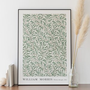 Williams Morris Fruit Poster, 1887 Exhibition Poster, Art Nouveau Digital Print, Vintage Willow Leaves Poster, Beige and Green Organic Wall Art Poster, Floral Poster, Retro William Morris Poster, Willow Bough Exhibition Poster