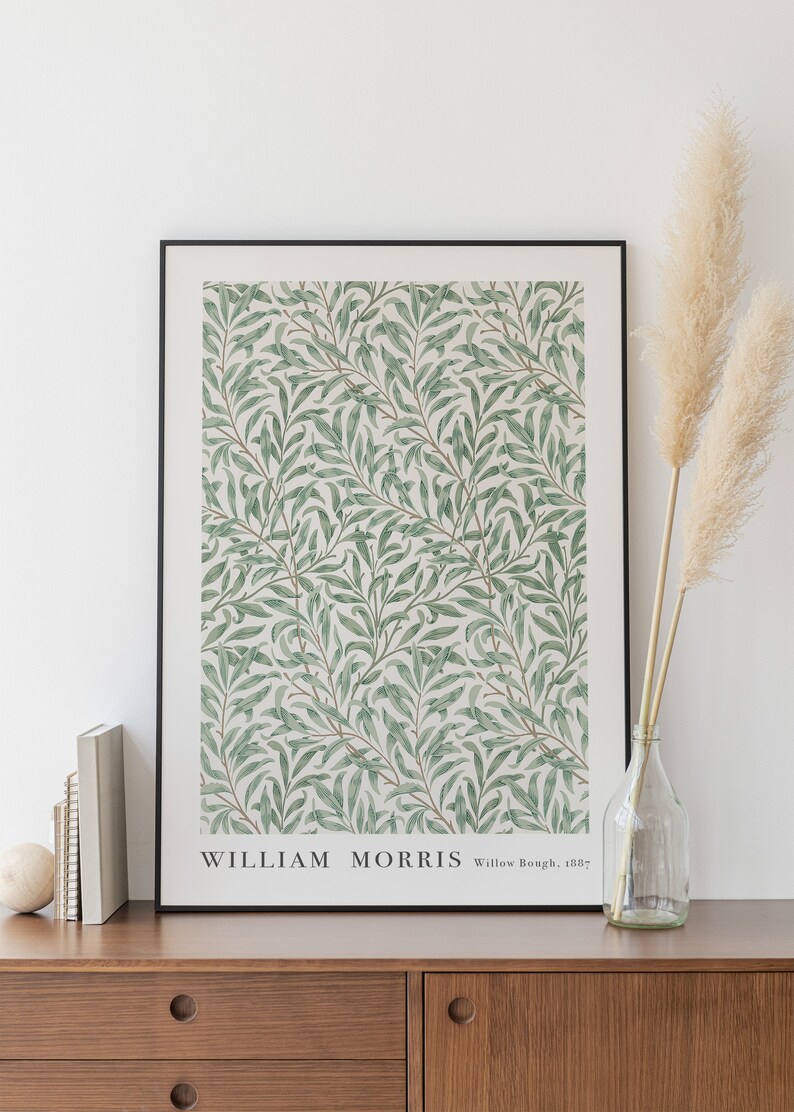 Williams Morris Fruit Poster, 1887 Exhibition Poster, Art Nouveau Digital Print, Vintage Willow Leaves Poster, Beige and Green Organic Wall Art Poster, Floral Poster, Retro William Morris Poster, Willow Bough Exhibition Poster