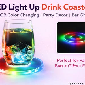 LED Light Up Drink Coaster | RGB Color Changing Coaster | Light Up Bar Coaster | Party Drink Coaster | Home Bar Decor | LED Cup Coaster Gift