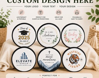 May include: Custom design foldable flying discs with various designs, including a graduation cap, floral wreath, and a tiger mascot. The discs are lightweight, portable, and perfect for events, parties, and promotions. Text on the discs includes "Class of 2025" and "Westside Tigers".
