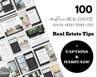 100 REAL ESTATE templates tips | Social Media Templates | Buyer Tips | Seller Tips | Mortgage Tips | Canva Template
