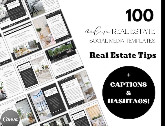 100 REAL ESTATE templates tips | Social Media Templates | Buyer Tips | Seller Tips | Mortgage Tips | Canva Template