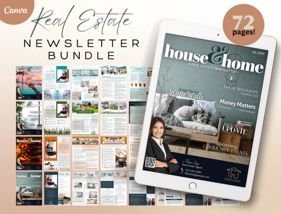 REAL ESTATE NEWSLETTER Bundle, Real Estate Farming, Newsletter Template, Real Estate Marketing, Realtor Farming, Canva template