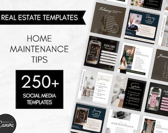 Oltre 250 post e storie mensili per la manutenzione della casa/post sui social media immobiliari/modello Canva