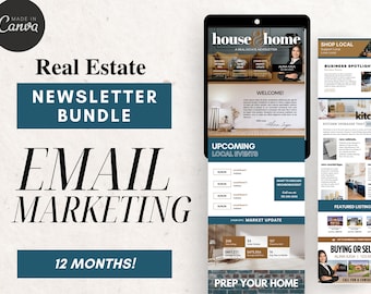 NEWSLETTER EMAIL MARKETING | Real Estate Newsletter Bundle | Real Estate Farming | Newsletter Template | Real Estate Marketing | Canva