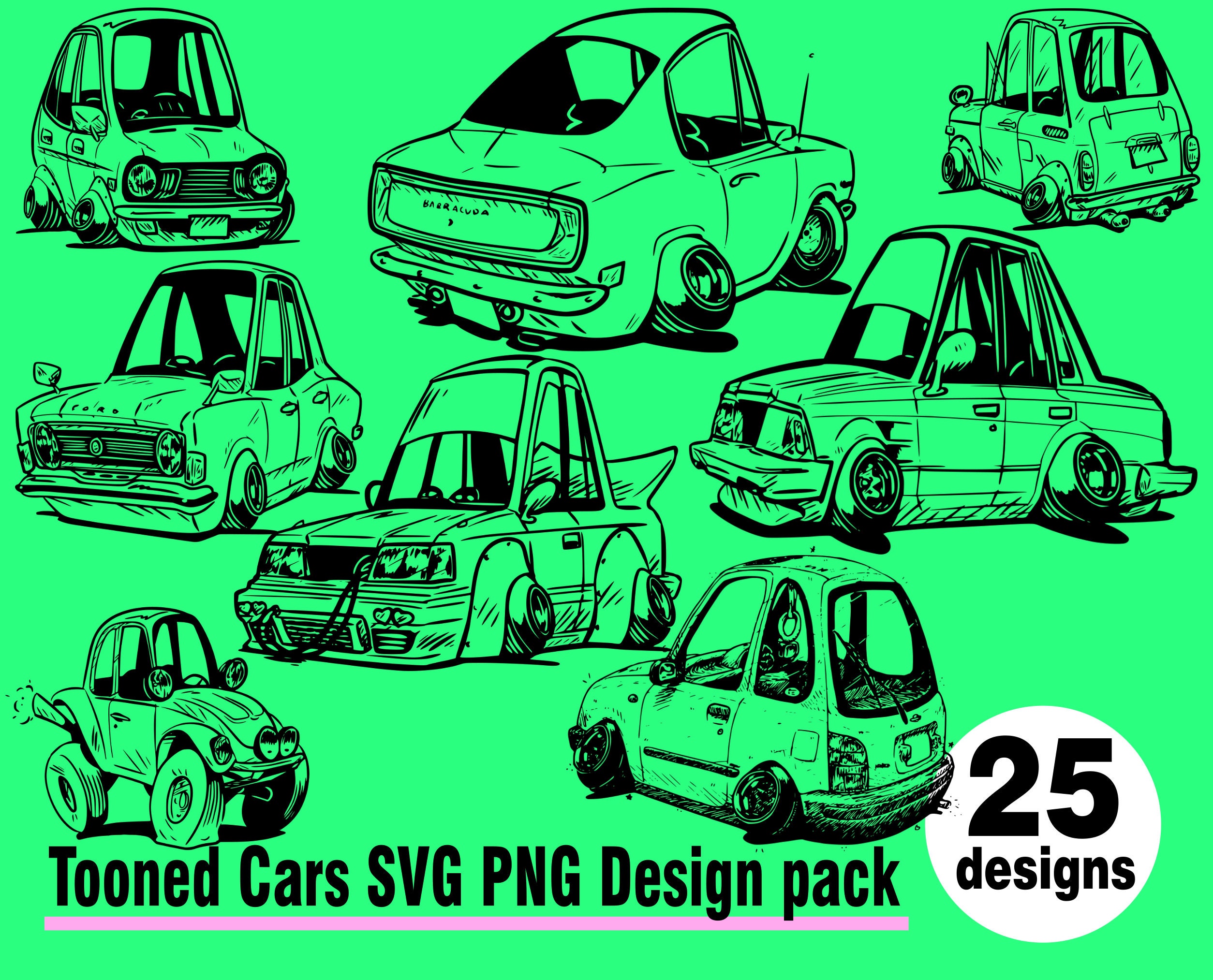 Tooned Cars SVG PNG 25 Design Pack Cartoon JDM Muscle Car Etsy