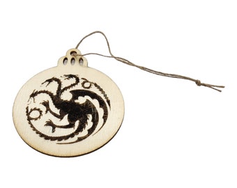 Wooden Ornament with Wood Burned Design - Dragon