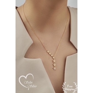 Starburst ketting Zircon Gems, Star Drop ketting, Y ketting, hemelse sieraden, Sterling zilveren Starburst ketting, sterren Lariat ketting