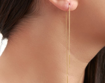 Gold Threader Earrings, Chain Earrings, Long Chain Earrings, Dangle & Drop Chain Earrings, Delicate Chain Earrings, Minimalist Earrings