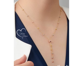 Collier en Y avec boules Dorica, collier goutte, collier en Y avec 3 boules de couleur, collier de boules d'or, cadeau du 30e anniversaire, cadeau du 40e anniversaire