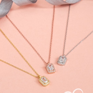 Baguette Necklace, Dainty Necklace Baguette Stones, Baguette Necklace Zircon Gems, Minimalist Baguette Pendant, Gift For She