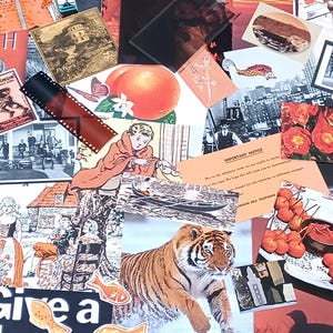Orange and Black Colored Ephemera Pack; 35 + pieces Vintage & Contemporary Paper Ephemera; Junk Journals, Scrapbooks, Collages