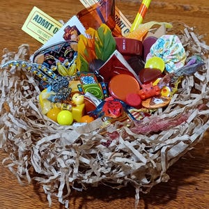 Warm Colors Crow's Treasure Nest; Handmade Paper Nest filled with 35 Crow Confetti Trinkets
