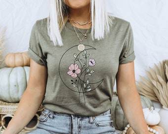 Moon Bouquet T-Shirt | Wildflower Shirt | Half Moon Shirt | Uplifting T-Shirt | Moon Child Shirt | Flower Shirt | Astrological Shirt