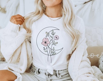 Flower Moon T-Shirt | Wildflower Shirt | Half Moon Shirt | Uplifting T-Shirt | Moon Child Shirt | Flower Shirt | Astrological Shirt