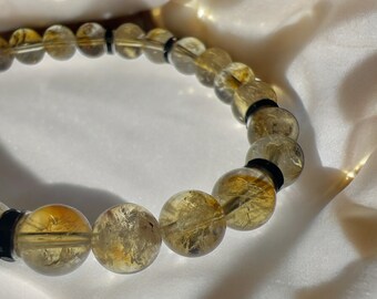 Handmade Citrine Bracelet: 8mm Gemstone with Black Crystal Spacers