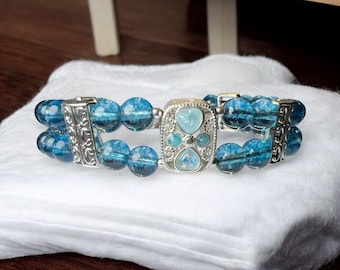 Double row blue phantom quartz bracelet adjustable