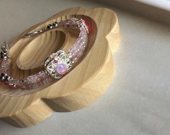 Beaded 3mm Strawberry Quartz gemstone and charm bracelet 7.5&quot;
