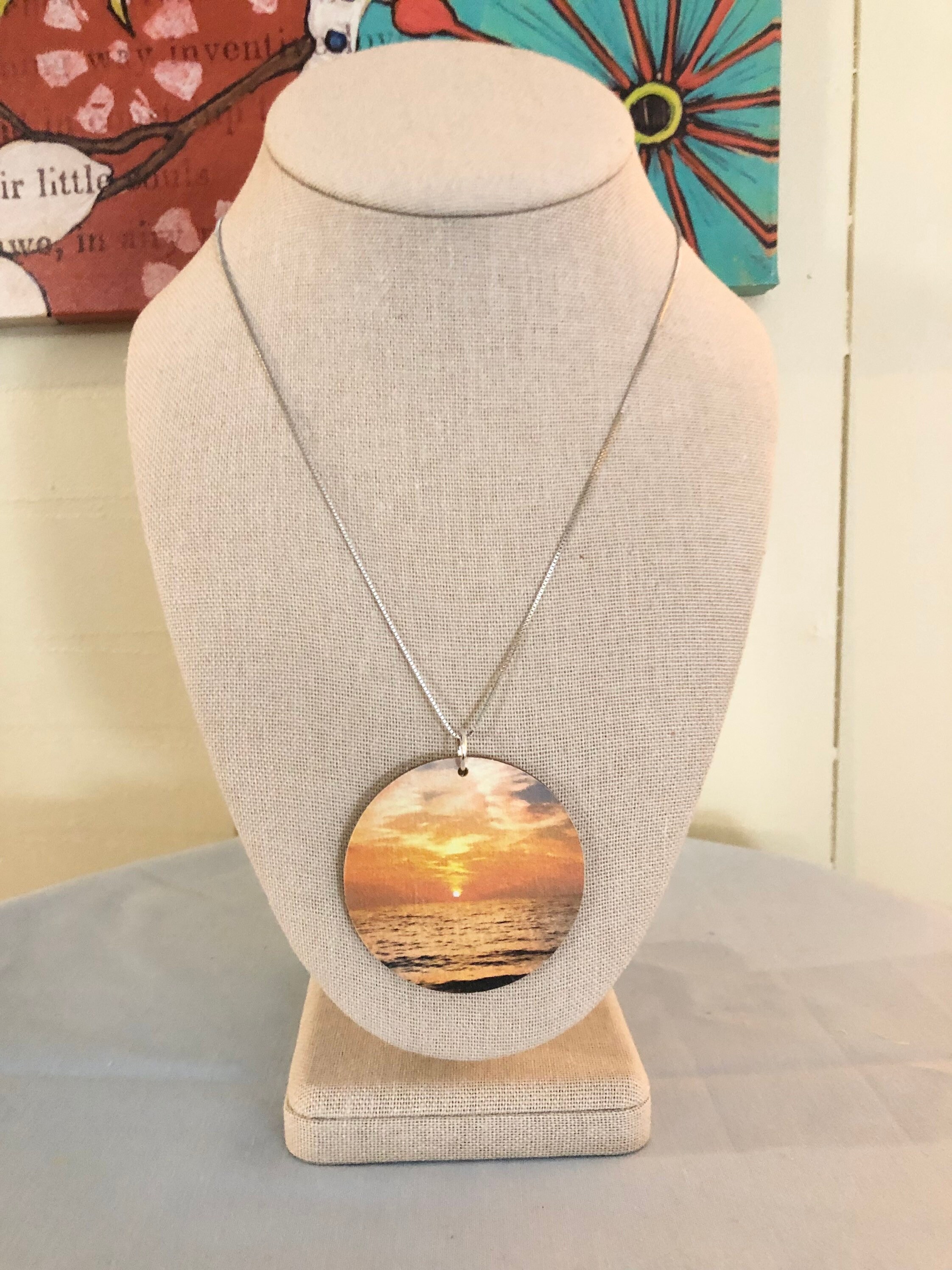 Sunset Statement Pendant Made With Vintage Magazine Ad on