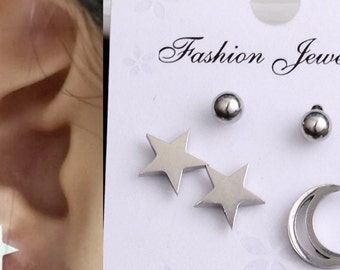 Moon and stars stud earrings set of 3