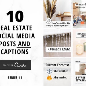 10 Winter Real Estate Instagram Posts AND Captions | Social Media Posts for Real Estate Agents | Canva Templates | Facebook Marketing