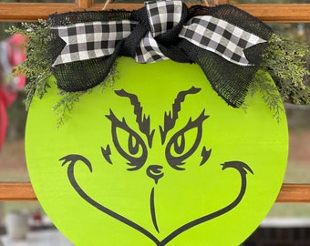 Grinch door hanger, Grinch door decor, Christmas door decor, Christmas sign, Grinch Sign, Merry Grinchmas,  Housewarming gift