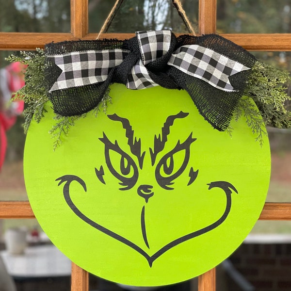 Grinch door hanger, Grinch door decor, Christmas door decor, Christmas sign, Grinch Sign, Merry Grinchmas,  Housewarming gift