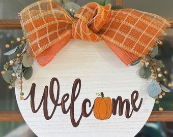 Fall Door Decor, Pumpkin Door Decor, Pumpkin Welcome Sign, Autumn Door Decor, Pumpkin Door Hanger, Fall Door Hanger