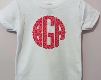Girls monogrammed shirt, Personalized monogrammed shirt, Scalloped monogram shirt, Leopard monogram shirt