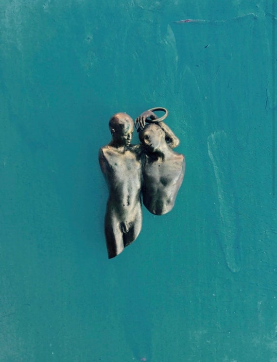 Bronze Sculpture Pendant of Lovers Embrace - image 1