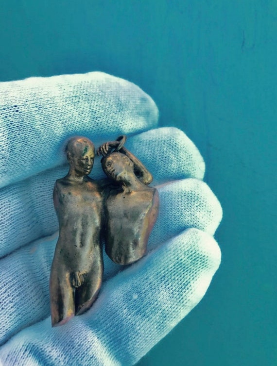 Bronze Sculpture Pendant of Lovers Embrace - image 4