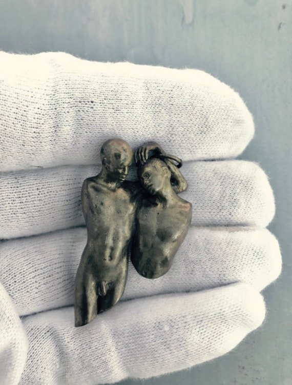 Bronze Sculpture Pendant of Lovers Embrace - image 3