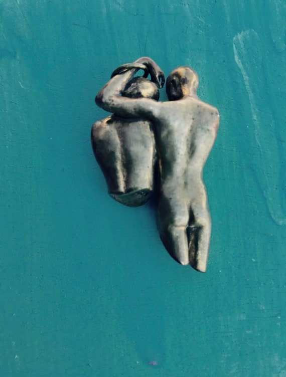 Bronze Sculpture Pendant of Lovers Embrace - image 2