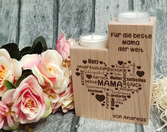Personalized Candlestick | Gift Mother's Day | Candlestick Mother's Day | Candlestick | tealight | grandma | wood | engraving