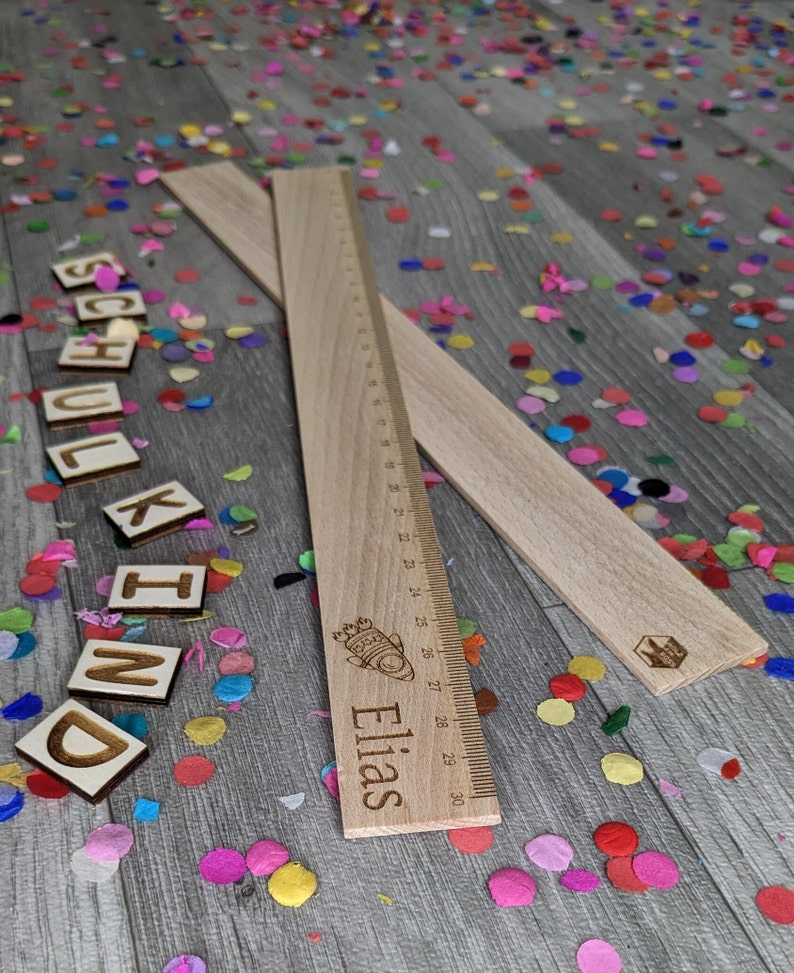Personalized ruler 30 cm wooden ruler Enrollment desired name Motif gift for kids birthday gift Scale engraving image 5
