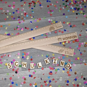Personalisiertes Lineal 30cm Holzlineal Einschulung Wunschname Motiv Geschenk für Kinder Geburtstagsgeschenk Maßstab Gravur Bild 1