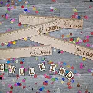 Personalized ruler 17 cm | wooden ruler | Enrollment | desired name | Motif | gift for kids | birthday gift | Scale | engraving