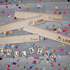 Personalized ruler 17 cm | wooden ruler | Enrollment | desired name | Motif | gift for kids | birthday gift | Scale | engraving